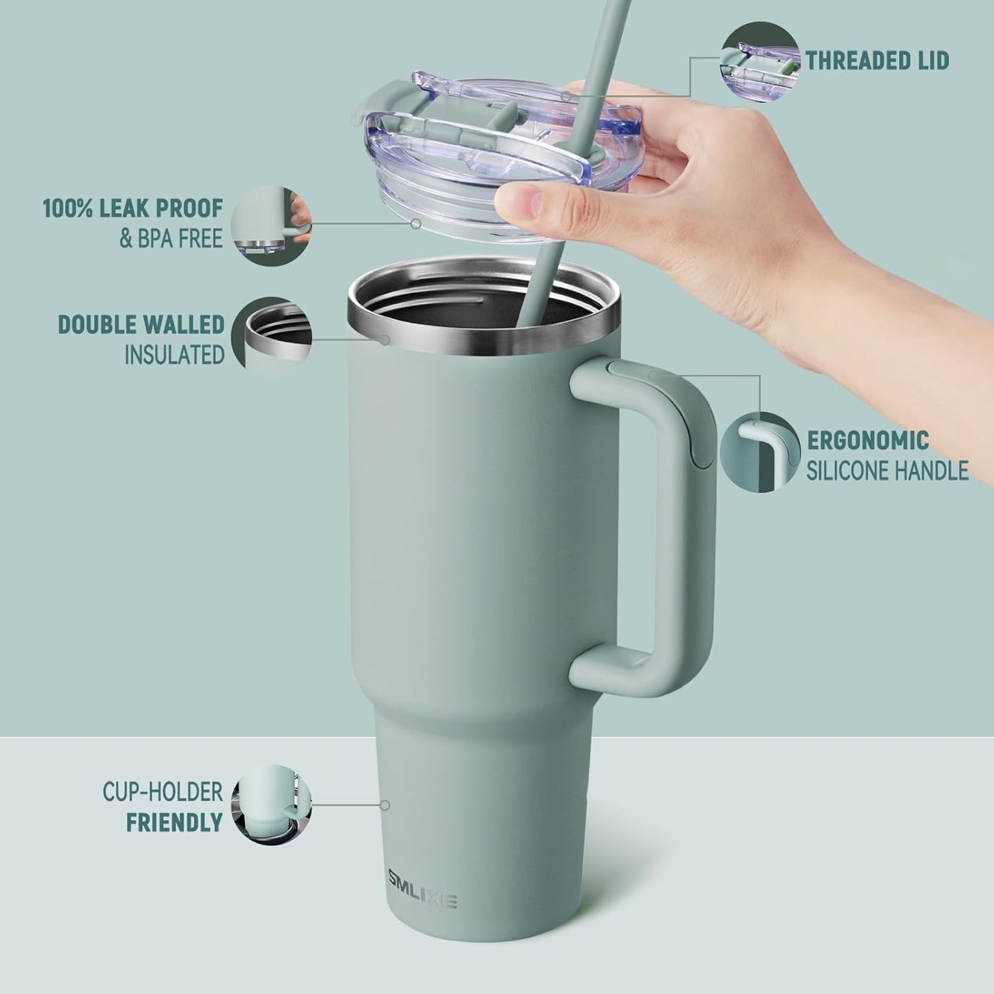 40 oz Tumbler with Handle and Straw Lid,Insulated Reusable Stainless Steel Water Bottle Travel Mug，Cupholder Friendly Double Wall Vacuum Sealed Cup (Black)