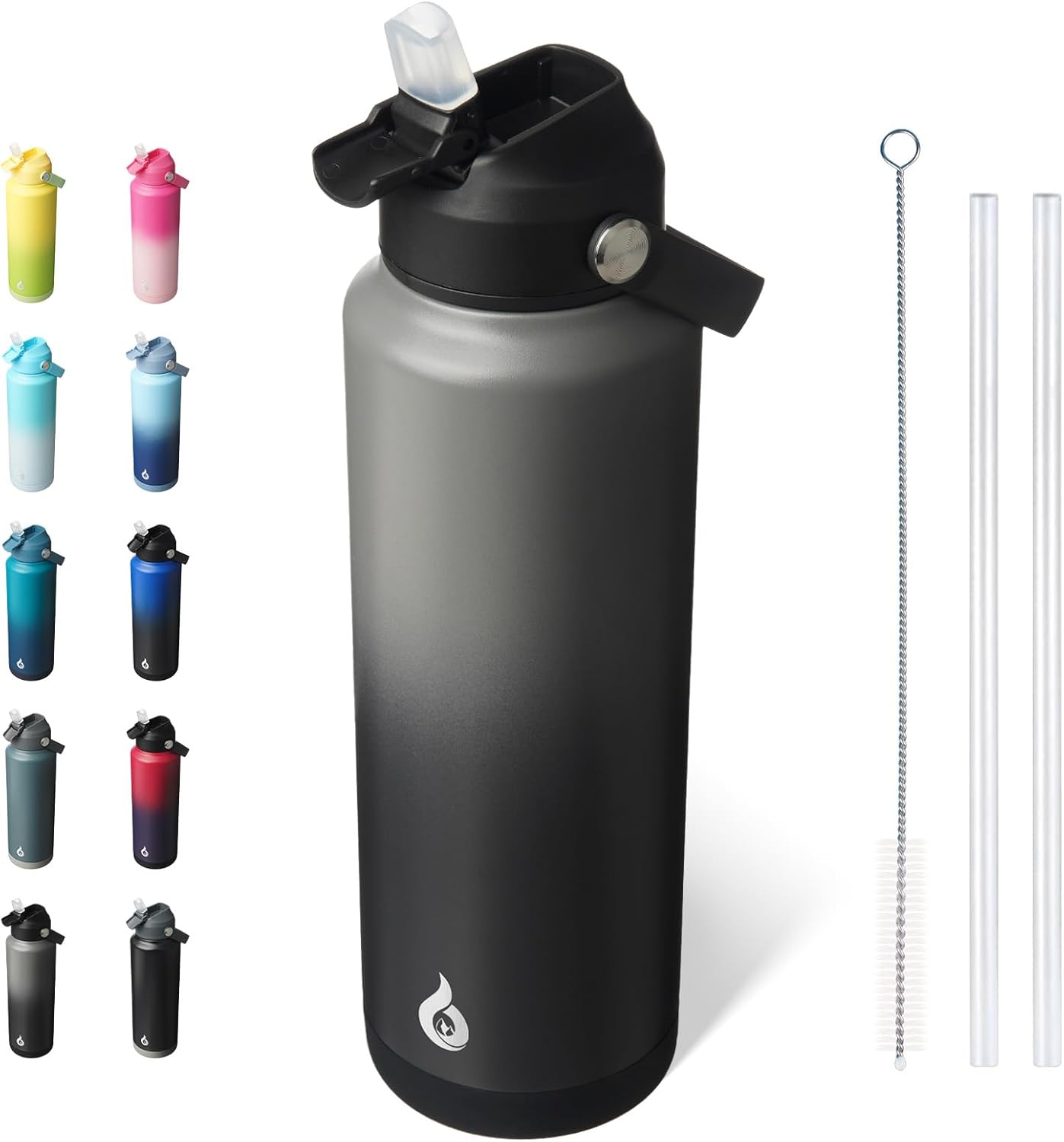 BJPKPK Insulated Water Bottle with Straw Lid, 18oz Thermo Water Bottles with Soft Nozzle, Flex Handle & Non-slip Boot, BPA Free Leak Proof Stainless Steel Metal Thermo, Tumblers, Cups,Sea Salt