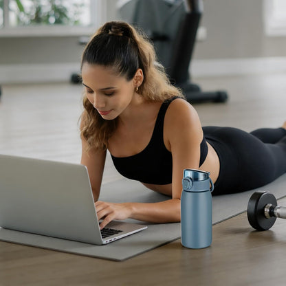 Insulated Water Bottle 24 oz with Dustproof Lid, Carry Handle & Tea Infuser, BPA-Free & Leakproof, Stainless Steel Water Bottles Ideal for Fitness, Hiking, Office & Outdoor Use (Black)