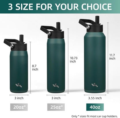 Konokyo 22oz Stainless Steel Bottles with 3 Lids Sport Insulated Water Bottle,Mint
