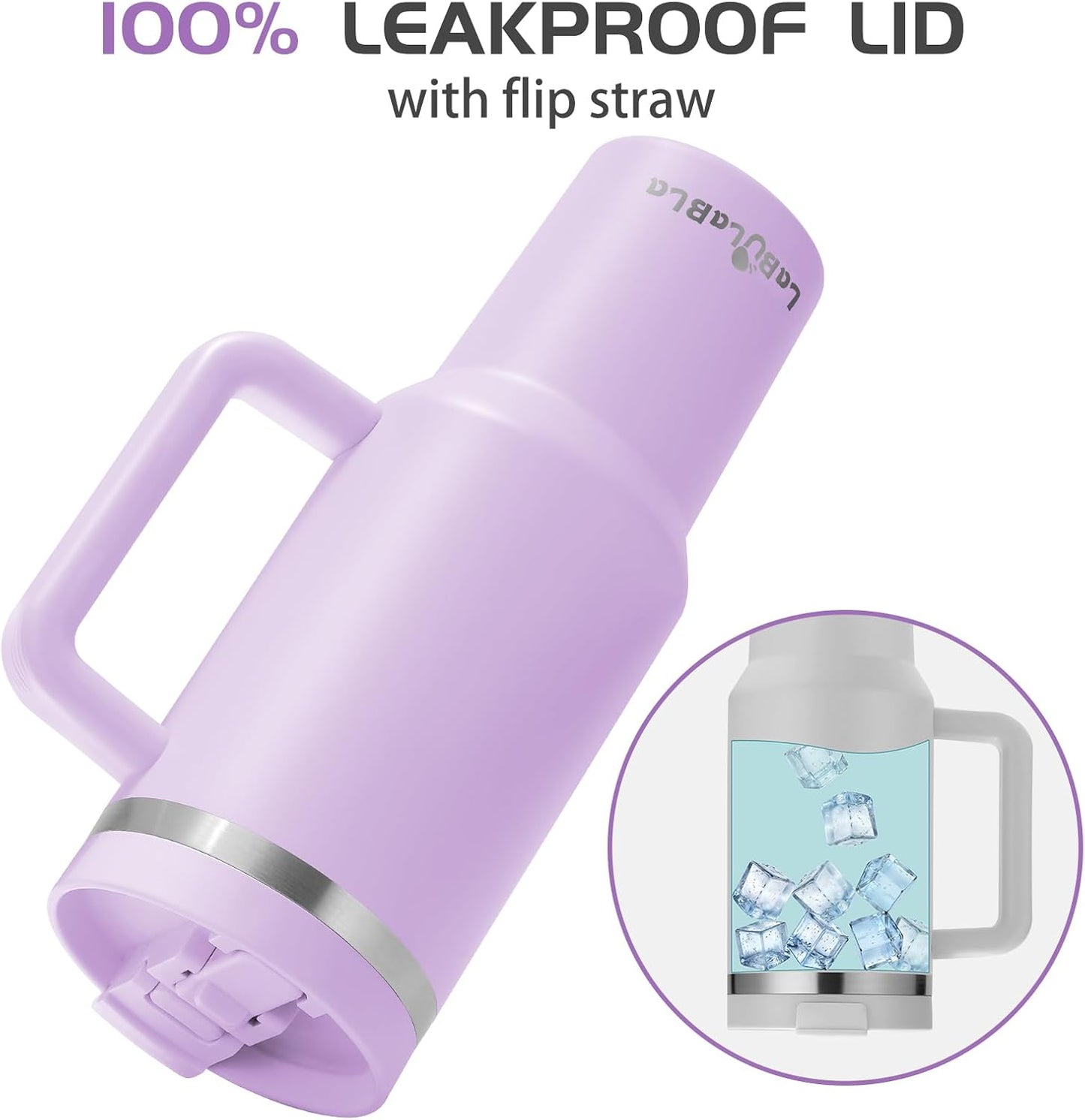 Labulabla 40oz Stainless Steel Insulated Tumbler with Flip Straw, 2-in-1 Lid, 100% Leakproof, Cup Holder Friendly, Handle, BPA-Free (light pink, 40, ounces)