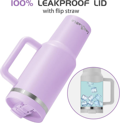 Labulabla 40oz Stainless Steel Insulated Tumbler with Flip Straw, 2-in-1 Lid, 100% Leakproof, Cup Holder Friendly, Handle, BPA-Free (light pink, 40, ounces)