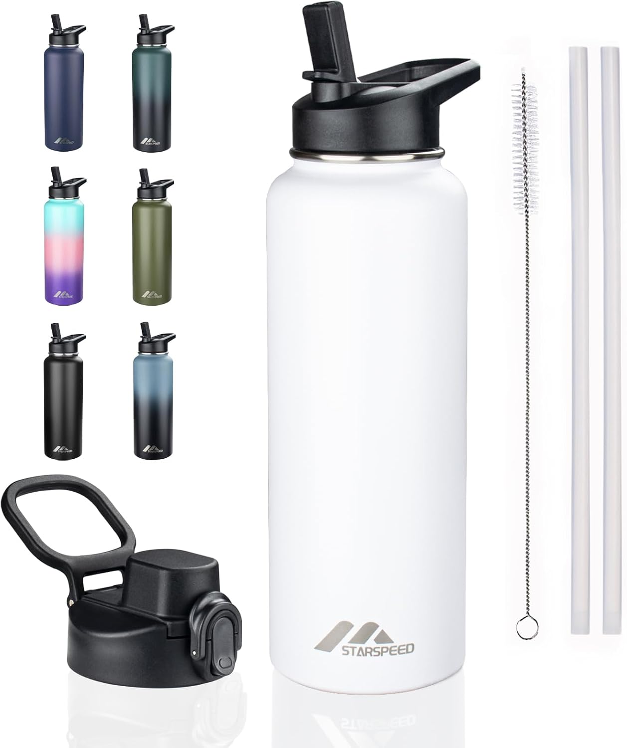 StarSpeed 32oz Insulated Water Bottle with Straw Lid, Stainless Steel Double Walled Vacuum Water Flask, Wide Mouth Sports Water Bottle for Gym Camping Hiking, Indigo Black