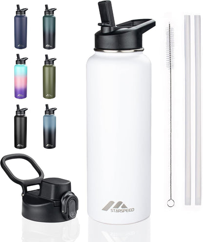 StarSpeed 32oz Insulated Water Bottle with Straw Lid, Stainless Steel Double Walled Vacuum Water Flask, Wide Mouth Sports Water Bottle for Gym Camping Hiking, Indigo Black