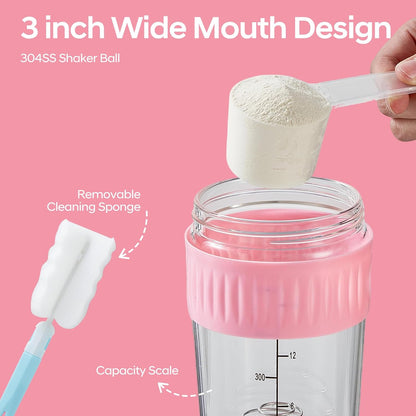 16oz Glass Shaker Bottle for Protein, Small Borosilicate Glass Protein Powder Leak-Proof Shaker Cup Mixes with 304 Blending Ball(16oz,Black)