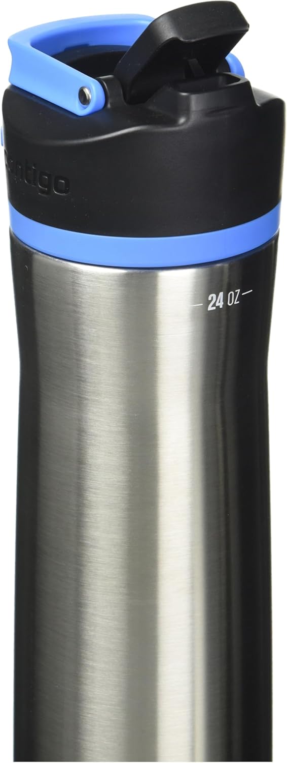 Contigo Cortland Chill 2.0 Vacuum-Insulated Stainless Steel Water Bottle, Spill-Proof Sip Technology, Interchangeable Lid, 24oz, Steel/Licorice, Perfect for Fitness Travel Everyday Use