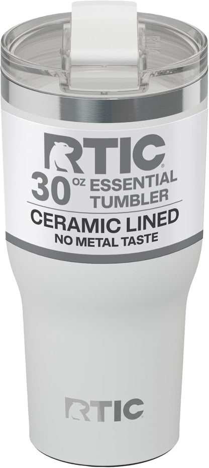RTIC 20oz Essential Tumbler with Lid, Ceramic Lined, Insulated, Stainless Steel, Metal, Double Wall Vacuum-Insulation, Travel Cup for Iced Coffee, Tea, Hot and Cold Drink, Graphite