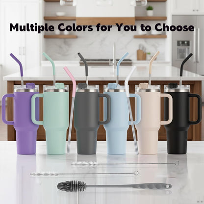 Replacement Straws for 40oz Stanley Tumblers,4 Pack Metal Straws Reusable Compatible with 40oz Cup,12" Extra Long Stainless Steel Straw with Silicone Tips,Cleaner Brush and Tumbler Brush