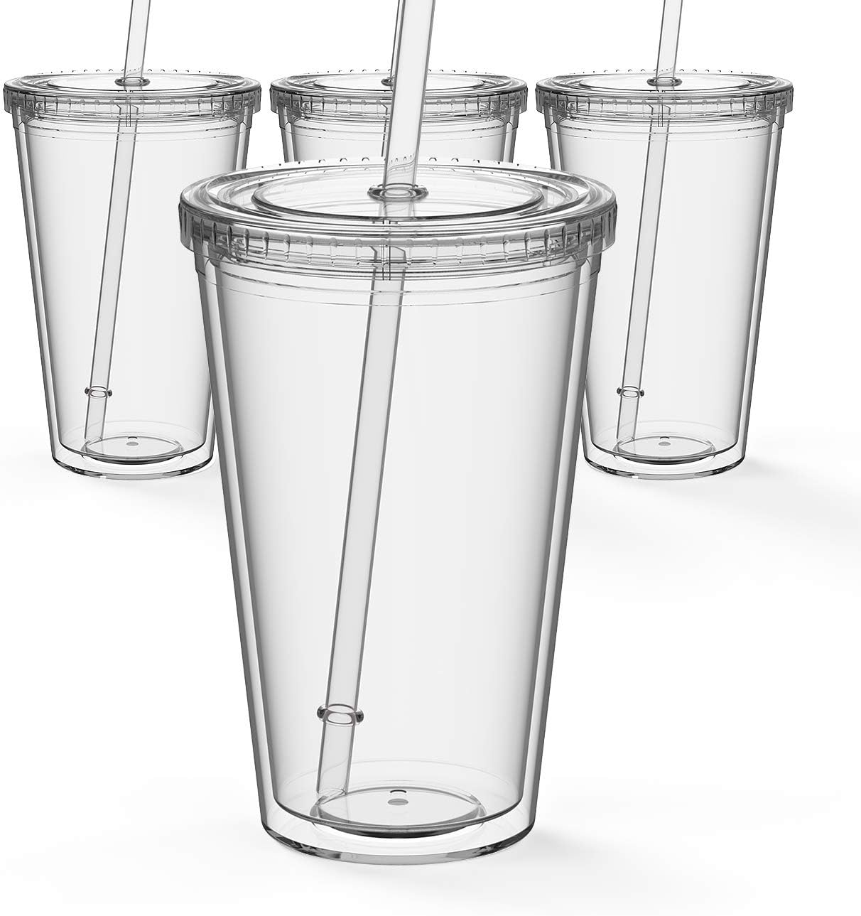 Maars Classic Clear Tumbler with Lid and Straw | 16oz Premium Acrylic, Insulated Double Wall Plastic Reusable Cups, BPA-Free To Go Cups for Ice Coffee, Fruit Teas & Water