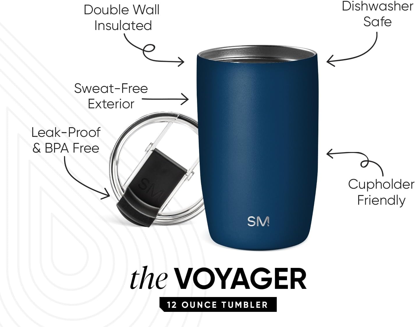 Simple Modern Voyager Tumbler with Flip Lid | Travel Coffee Mug | Insulated Stainless Steel Cold Brew Iced or Hot Coffee Cup | Gifts for Women Men Her Him | 16oz, Almond Birch