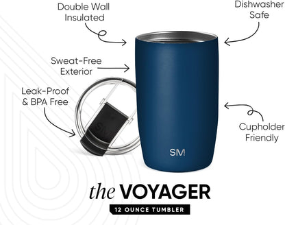 Simple Modern Voyager Tumbler with Flip Lid | Travel Coffee Mug | Insulated Stainless Steel Cold Brew Iced or Hot Coffee Cup | Gifts for Women Men Her Him | 16oz, Almond Birch