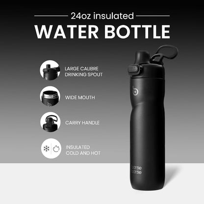 BOTTLE BOTTLE Insulated Water Bottle 24 oz with Handle and Flip Tops Lids Stainless Steel Water Bottle Push Button Lid Leak proof Portable for Running Travel Sports Hiking blue