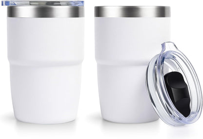 Zenbo 8 oz Stackable Espresso/Coffee Cups with Magnetic Lid, Ceramic-Lined 18/8 Stainless Steel Mini Tumblers, Double-Wall Vacuum Insulated & Dishwasher Safe for Travel & Office (Sage Green-2 Pack)