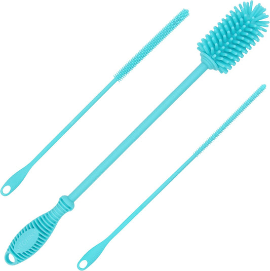 Kitchiny Silicone Bottle Brush with 2 Straw Cleaners - 12.5” Water Bottle Cleaner Brush for Yeti, Hydro Flask, Owala, Stanley, Baby Bottles, Glassware, Vases & Narrow Neck Containers - Orange