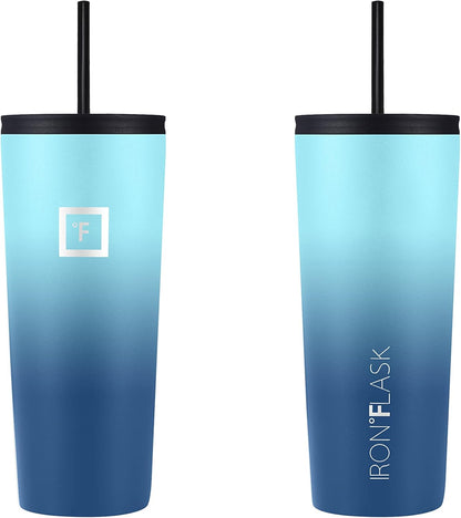 IRON °FLASK Classic Tumbler - Vacuum Insulated Stainless Steel Water Bottle, Double Walled, Drinking Cup, Insulated Travel Mug (Cobalt, 24 oz Solid Lid)