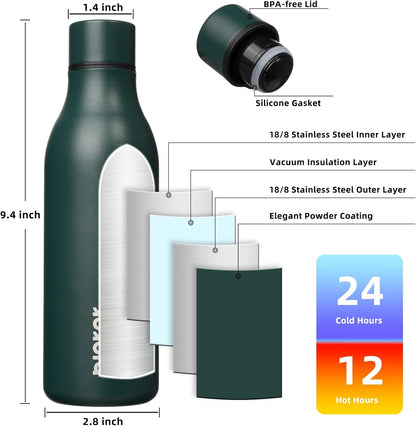 BJPKPK Insulated Water Bottles, 18 oz Stainless Steel Metal Water Bottle with Strap, BPA Free Leak Proof Jugs, Mugs, Flasks, Reusable Thermal Flasks for Sports & Travel, Black - Colors A