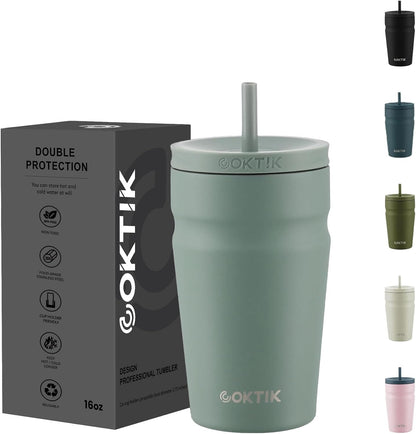 COKTIK 24oz Insulated Tumbler with Lid and Straw Iced Coffee Cup Reusable Stainless Steel Travel Mug Water Bottle Cupholder Friendly for Women Men Her Him (Blush)