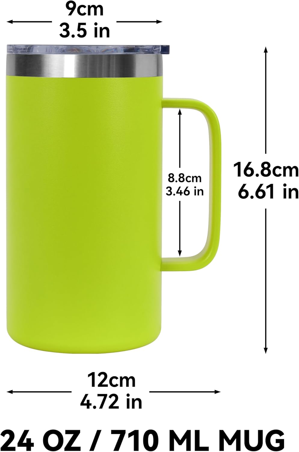 DOMICARE 24oz Mug with Handle and Lid, Stainless Steel Coffee Mug, Reusable Insulated Cup, Travel Mug with Handle, Double Wall Vacuum Coffee Tumbler for Men and Women, Black, Pack 1