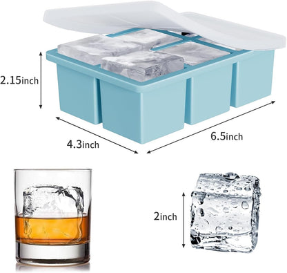 Large Ice Cube Tray for Whiskey: FDDBI Silicone Ice Cube Trays with Lid - 2Pack Big Square Old Fashioned Ice Cube Maker for Cocktail - 2inch Huge Cubed Ice Trays for Whisky