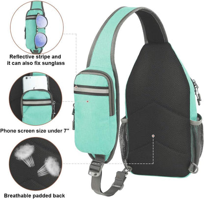 WATERFLY Crossbody Sling Backpack Sling Bag Travel Hiking Chest Bag Daypack (Black)