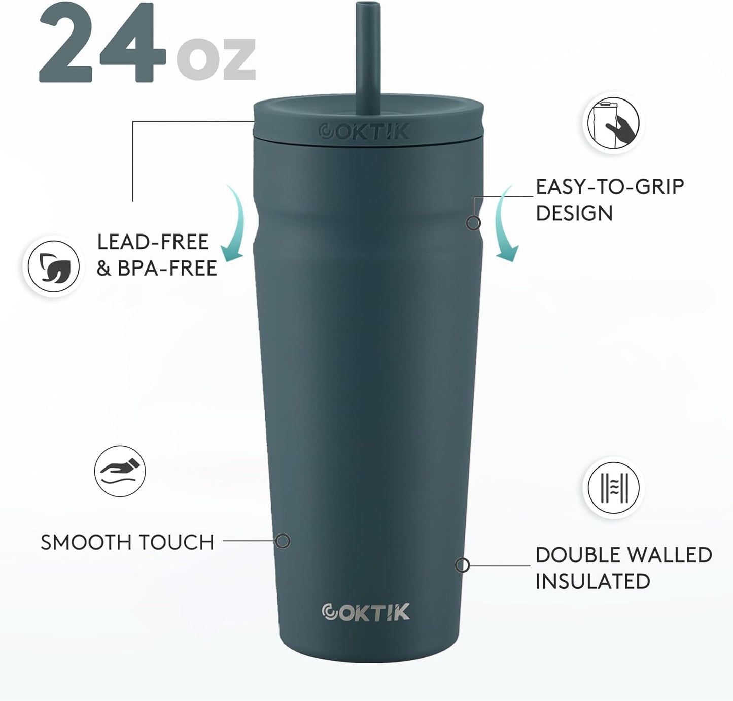 COKTIK 24oz Insulated Tumbler with Lid and Straw Iced Coffee Cup Reusable Stainless Steel Travel Mug Water Bottle Cupholder Friendly for Women Men Her Him (Blush)