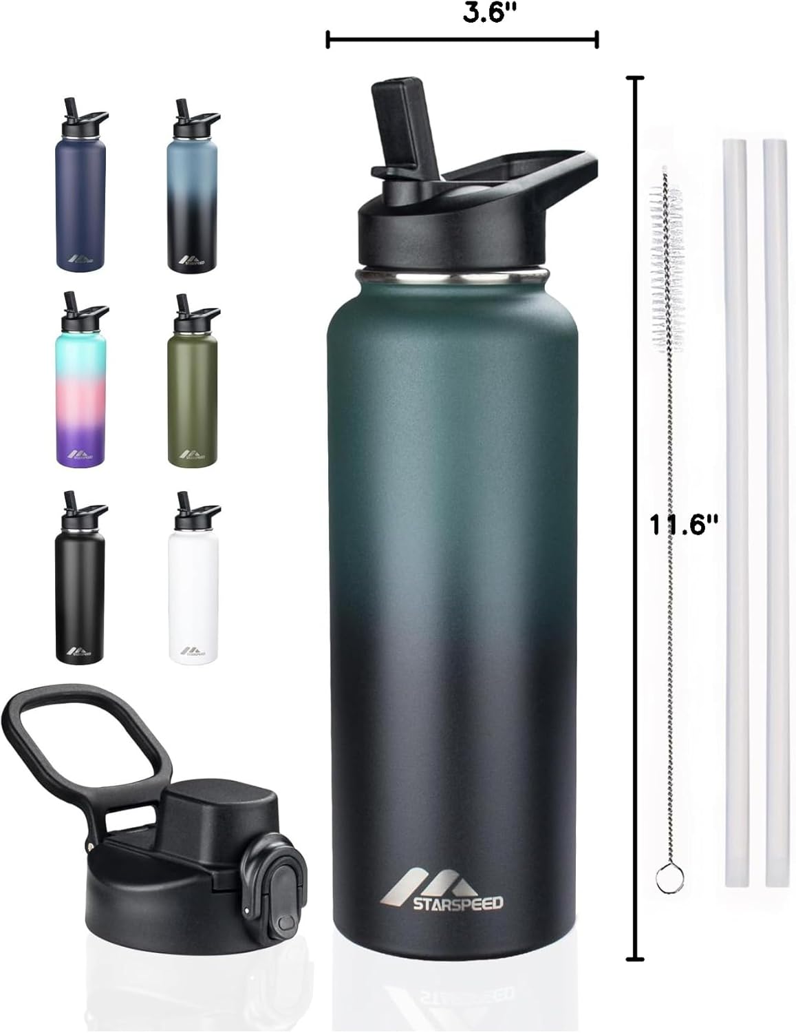 StarSpeed 32oz Insulated Water Bottle with Straw Lid, Stainless Steel Double Walled Vacuum Water Flask, Wide Mouth Sports Water Bottle for Gym Camping Hiking, Indigo Black