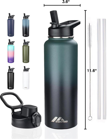 StarSpeed 32oz Insulated Water Bottle with Straw Lid, Stainless Steel Double Walled Vacuum Water Flask, Wide Mouth Sports Water Bottle for Gym Camping Hiking, Indigo Black