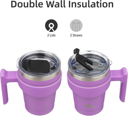 Konokyo 20 oz Tumbler with Handle and 2 Straw 2 Lid, Insulated Water Bottle Stainless Steel Vacuum Cup Reusable Travel Mug,Black