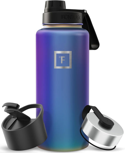 IRON °FLASK Camping & Hiking Hydration Flask with Straw, Wide Mouth Insulated Stainless Steel Sports Water Bottle - 22 oz Aurora