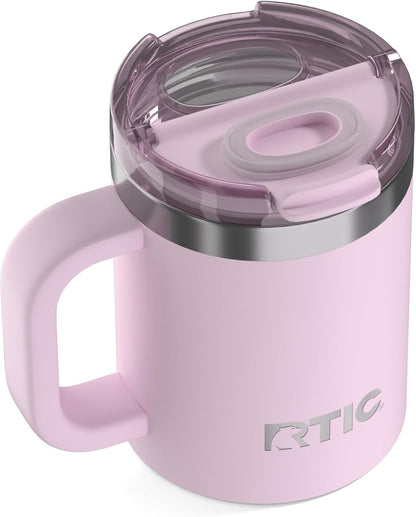 RTIC 12oz Essential Mug with Lid and Handle, Ceramic Lined, Insulated, Stainless Steel, Metal, Double Wall Vacuum-Insulation, Portable, Travel Cup for Hot and Cold Drink, Beach
