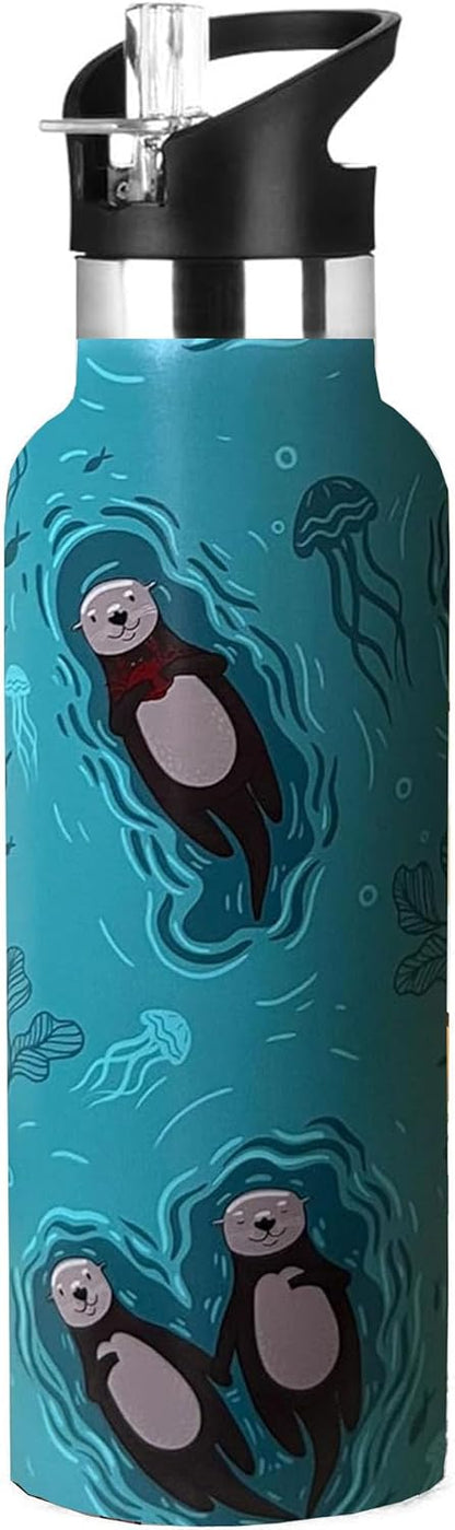 Pickleball Sport Water Bottle with Straw, Vacuum Insulated Stainless Steel Thermal Drinking Travel Mug Cups For Gym Fitness Camping-20oz/600ml
