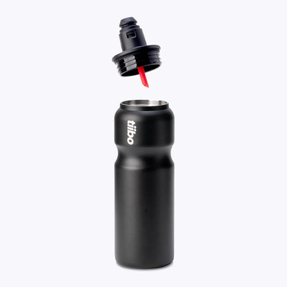 tiibo Vacuum Insulated Stainless Steel Bike Water Bottle, Double Wall, No-Squeeze, Fast Flow Sport Nozzle, Designed for Cycling, Biking, Fitness & Sports, Fits Most Bike Cages (Brushed, 23OZ)