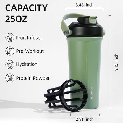 BJPKPK 25 oz Insulated Protein Shaker Bottle with Handle, Stainless Steel Tumbler for Protein Mixes,BPA Free Metal Shaker Cup for Gym Workout,White and Grey