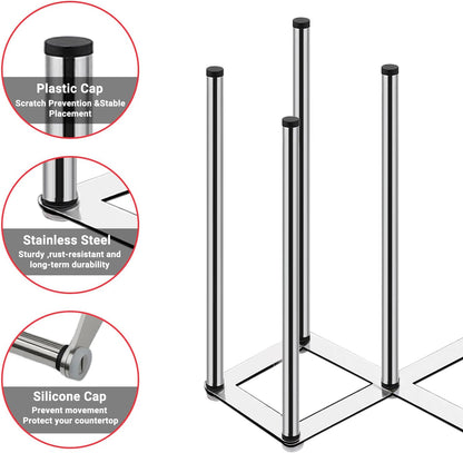 Stainless Steel Bottle Drying Rack with Non-Slip Silicone Mat – Foldable Water Bottles Dryer Stand for Cups, Tumblers, Wine Glasses & Baby Bottles, Space-Saving Countertop Bottle Rack Organizer