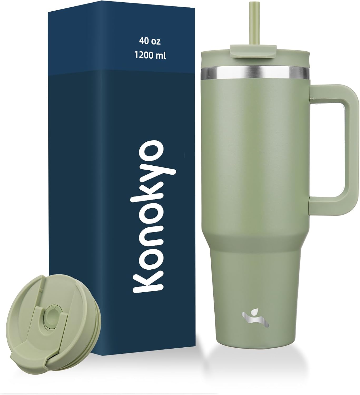 Konokyo 30 oz Tumbler with Handle and 2 Straws,2 in 1 Lid Insulated Water Bottle Stainless Steel Travel Coffee Mug,Sky