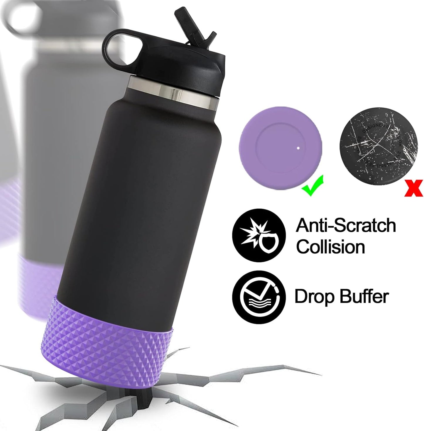 WUQID Water Bottle Boot, Diamond Silicone Boot Compatible with Stanleyy Tumbler 20-40oz & Hydroo Flask Bottle 12oz-24oz, Reduces Dents Sleeve Cover for More Bottles/Tumblers Bottom of 2.83-2.95in