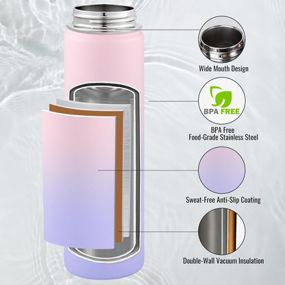 Fijinhom 24 oz Insulated Water Bottle with Handle, 304 Stainless Steel Water Bottles with Wide Mouth, Double Wall Vacuum Sports Water Bottle, BPA Free, Keep Cold and Hot, Black | with Handle