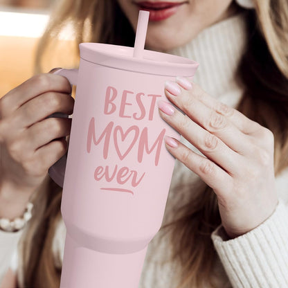 Floral Tumbler with Handle 40oz, Stainless Steel Insulated Tumblers Coffee Travel Mug Cup with Straw, Flower Coffee Cup Gifts for Women Girls, Gift for Her on Christmas Birthday Mothers Day