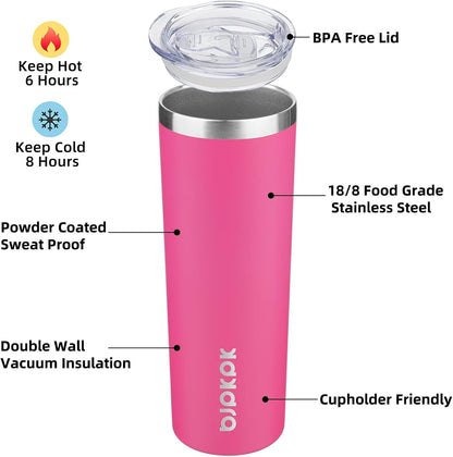 BJPKPK Skinny Tumbler with Lid 20 oz Stainless Steel Vacuum Insulated Double Wall Travel Coffee Water Tumblers Cup,White