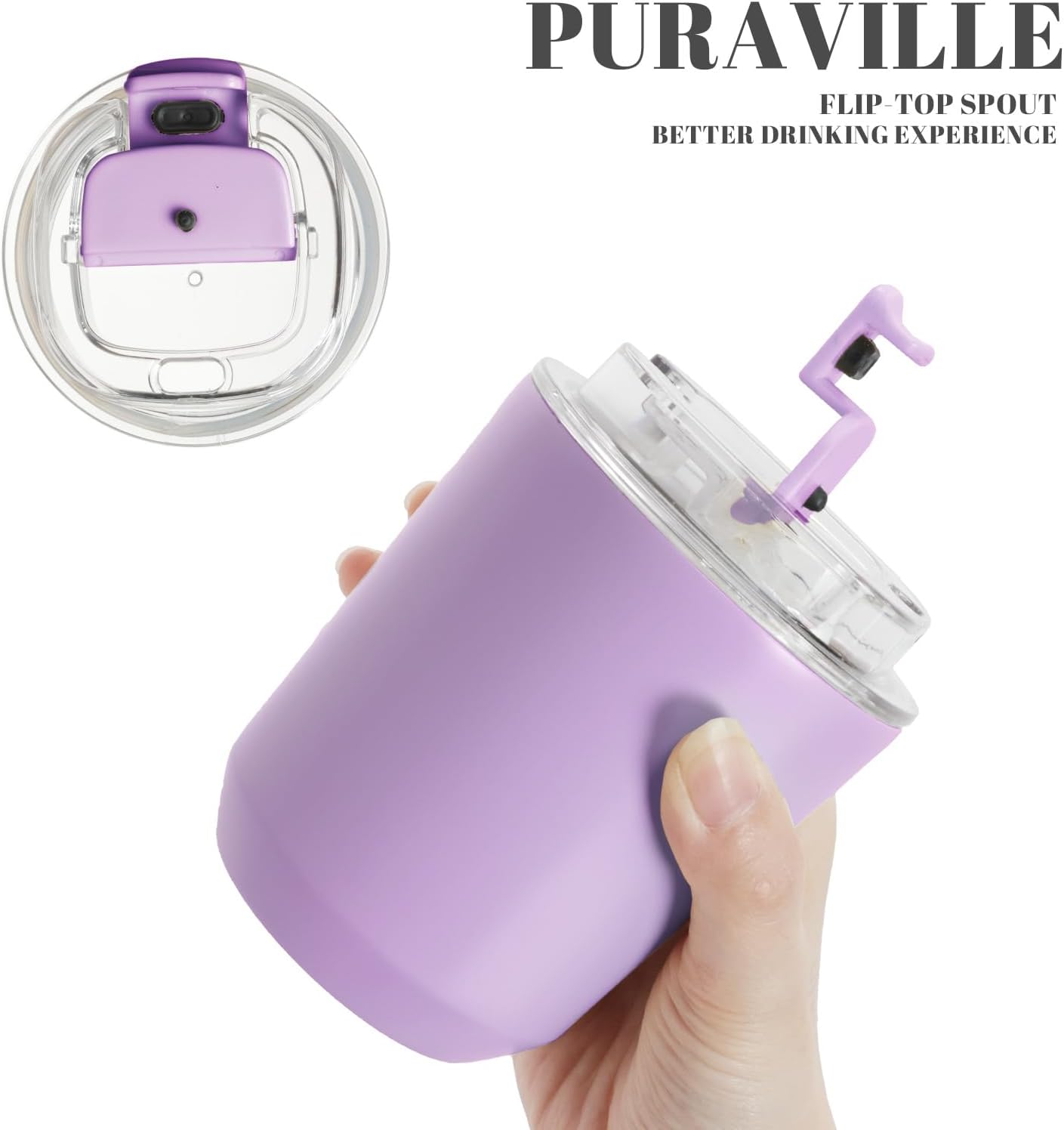 Puraville Insulated Tumblers with Lid, 14 oz Travel Coffee Mug Stainless Steel Vacuum Cup, Leak Proof Reusable Double Walled Coffee Tumbler for Iced and Hot Drinks, Cream