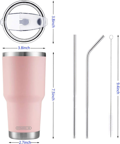 D·S 30oz Blue Tumbler Stainless Steel Double Wall Vacuum Insulated Mug with Straw and Lid, Cleaning Brush for Cold and Hot Beverages