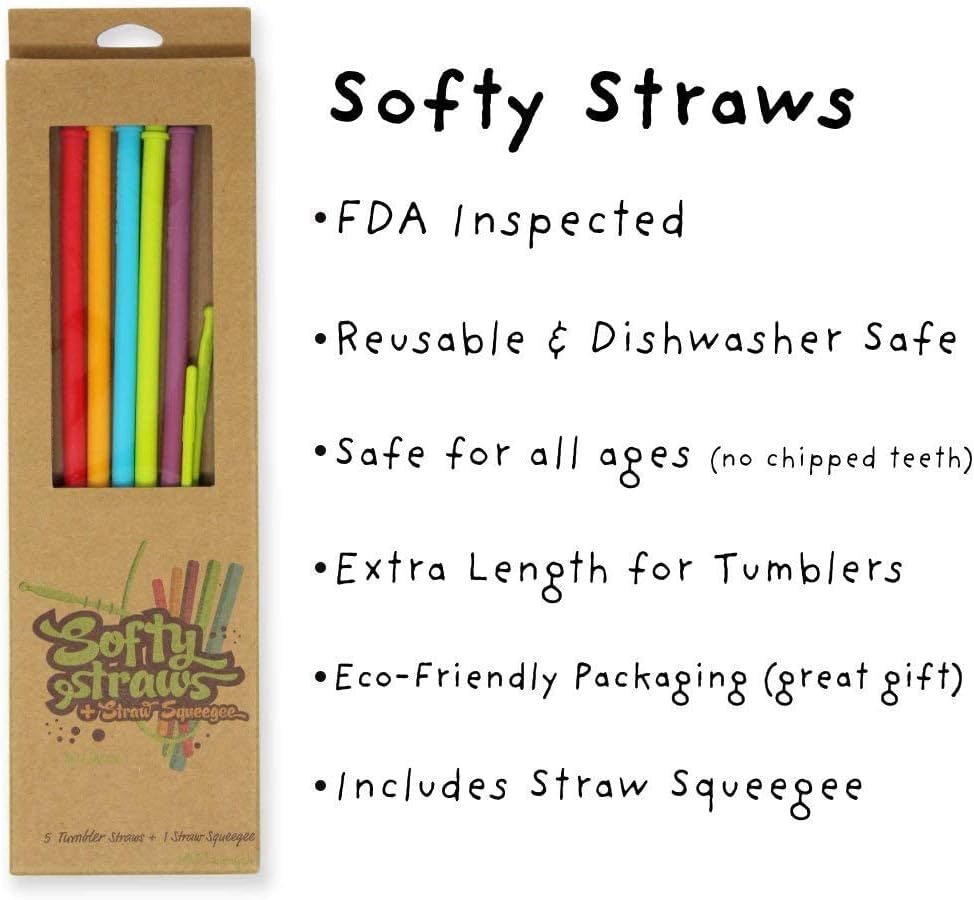 Long Silicone Straws With Stoppers for Tumblers - Slender Silicon Rubber Reusable Drinking Straws for Simple Modern, Starbucks, Yeti, rTic, Acrylic 24 30 40 oz Tumbler Cups - Flexible BPA Free