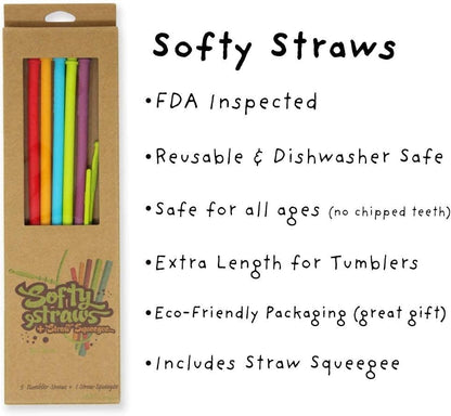 Long Silicone Straws With Stoppers for Tumblers - Slender Silicon Rubber Reusable Drinking Straws for Simple Modern, Starbucks, Yeti, rTic, Acrylic 24 30 40 oz Tumbler Cups - Flexible BPA Free