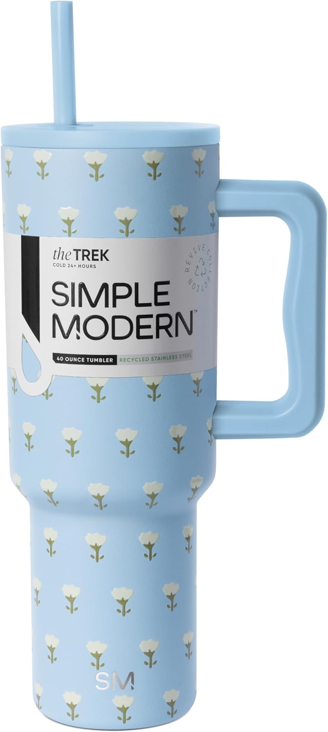 Simple Modern 40 oz Trek Tumbler with Handle and Straw Lid | Cup Holder Friendly Insulated Stainless Steel Travel Mug | Sea Glass Sage - Colors A