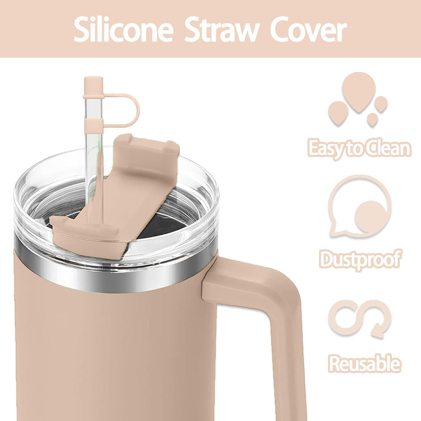 6PCS Silicone Straw Covers Cap Compatible with Stanley Cup 30-40 oz Tumbler with Handle 10mm Straw Toppers，Dust-Proof Reusable Straw Cover for Stanley Cup Accessories (Black)