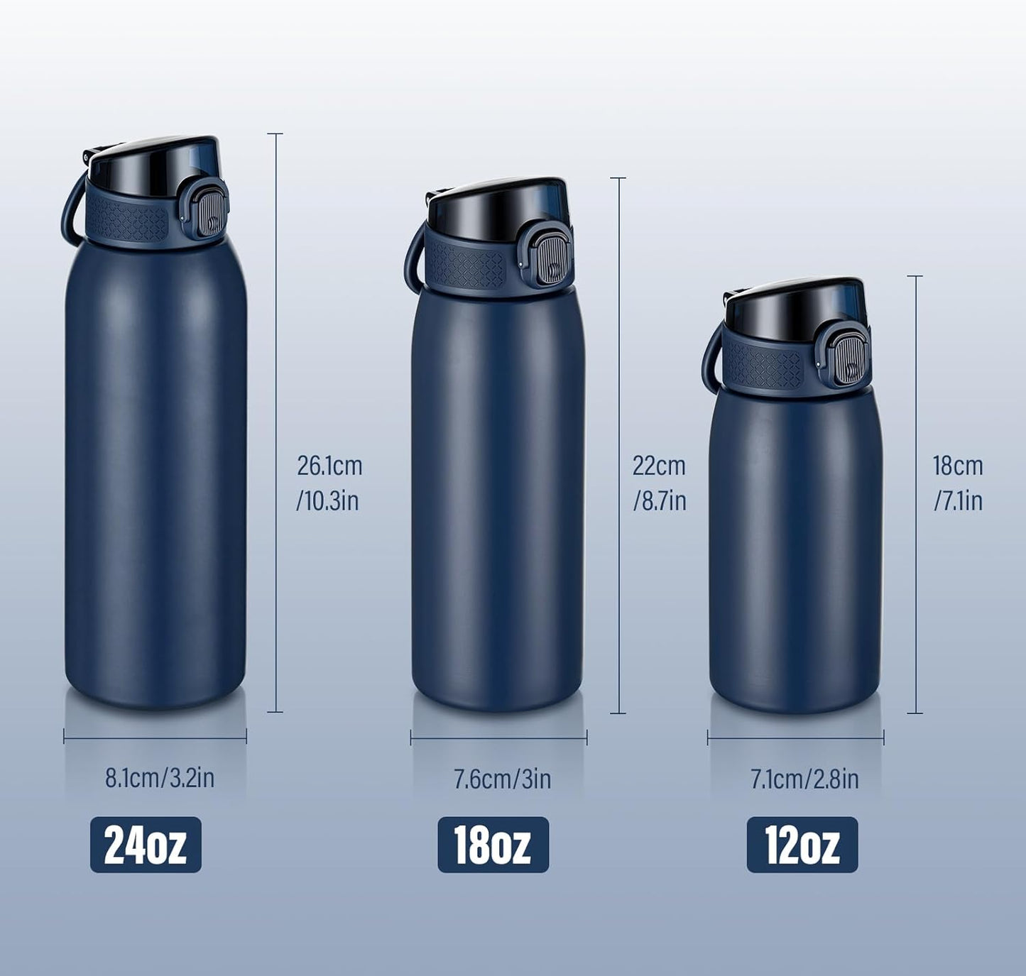 Insulated Water Bottle 24 oz with Dustproof Lid, Carry Handle & Tea Infuser, BPA-Free & Leakproof, Stainless Steel Water Bottles Ideal for Fitness, Hiking, Office & Outdoor Use (Black)