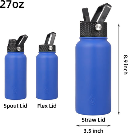 BJPKPK Insulated Water Bottles with Straw Lid, 40oz Stainless Steel Water Bottles with 3 Lids, BPA Free Leakproof Thermo, Tumblers, Cups for Sports, Gym- Midnight - Colors A