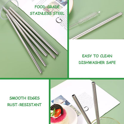 Lazycorner 16 Pcs Metal Straw Reusable 8.5" 10.5" 6mm Stainless Steel Straws for Tumblers 20oz-32oz, Rainbow Drinking Straws with Silicone Tips, 4 Straw Cleaner Brush, 1 Travel Case