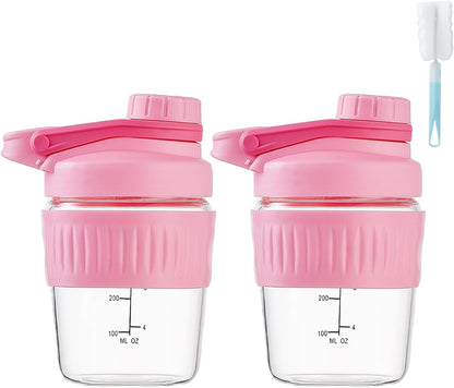 16oz Glass Shaker Bottle for Protein, Small Borosilicate Glass Protein Powder Leak-Proof Shaker Cup Mixes with 304 Blending Ball(16oz,Black)