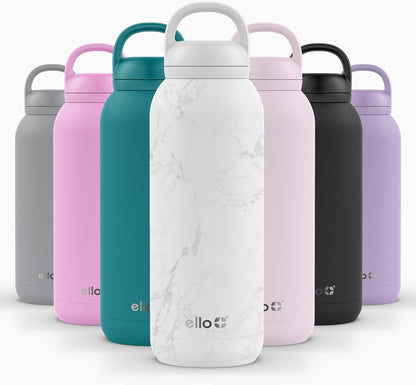 Ello Cooper 22oz Stainless Steel Water Bottle with Straw and Carry Handle, Double Walled and Vacuum Insulated Metal, Leak Proof Locking Lid with Soft Silicone Spout, Reusable, BPA Free, Lilac